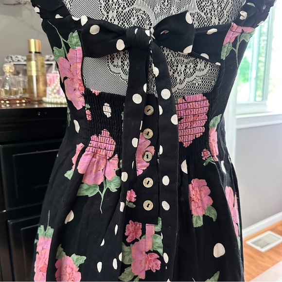 Free People Bom Bom Mini Dress | Black Floral Polka Dot Cutout Back | Size Small - Picture 12 of 13